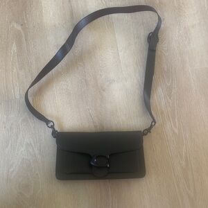Leather Crossbody Bag with Signature Buckle in Dark Brown